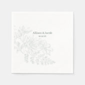 Eenvoudige Sage Groene Lijn Tekening Bruiloft Servet (Voorkant)