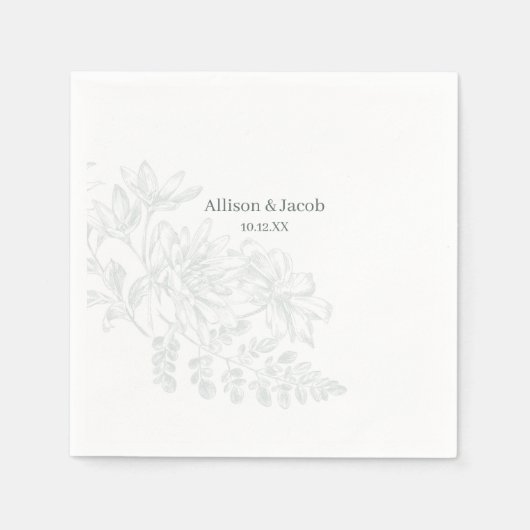 Eenvoudige Sage Groene Lijn Tekening Bruiloft Servet (Voorkant)