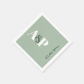 Eenvoudige Sage Groene Monogram Typografie Trouwen Servet (Hoek)