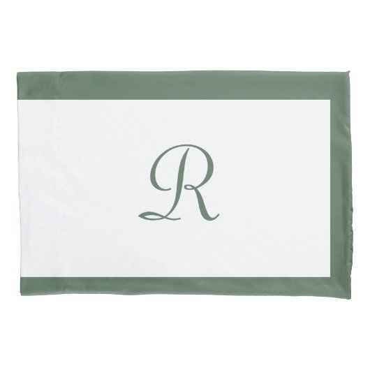Eenvoudige Sage Groene Naam Monogram Kussensloop (Voorkant)