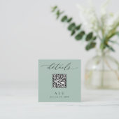 Eenvoudige Sage Groene QR Code Bruiloft Details Informatiekaartje (Staand voorkant)