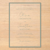Eenvoudige Sage Groene Rand Script Bruiloft Acryl Uitnodigingen (Voorkant)