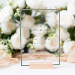 Eenvoudige Sage Groene Rand Script Bruiloft Acryl Uitnodigingen