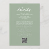 Eenvoudige Sage Groene Script QR Code Bruiloft Det Informatiekaartje (Voorkant)