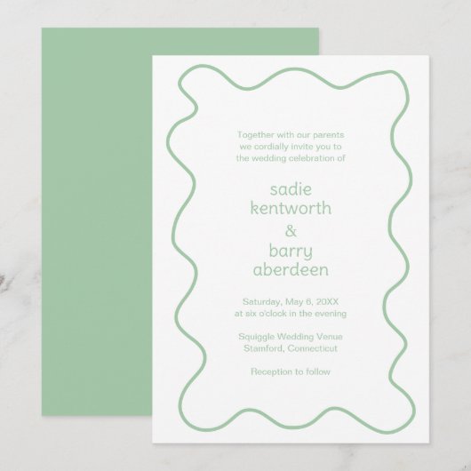 Eenvoudige Sage Groene Squiggle Lijst Moderne Brui Kaart (Voorkant / Achterkant)