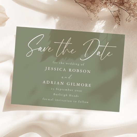 Eenvoudige Sage Minimal Modern Wedding Save The Date
