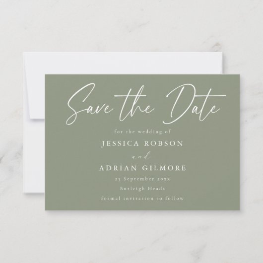 Eenvoudige Sage Minimal Modern Wedding Save The Date (Voorkant)