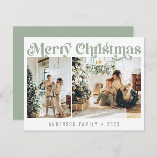 Eenvoudige Sage minimalistische retro kerst twee f Feestdagenkaart (Voorkant / Achterkant)