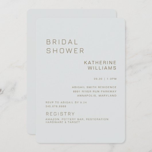 Eenvoudige Sage Moderne Bruidsborrel  Kaart (Voorkant / Achterkant)