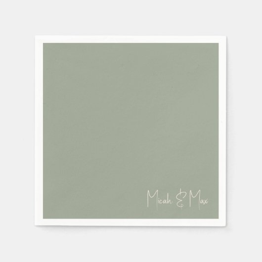 Eenvoudige Sage Script Namen Wedding Cocktail Servet (Voorkant)