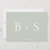 Eenvoudige Sage & Witte Monogram QR Code Save The Date (Voorkant)