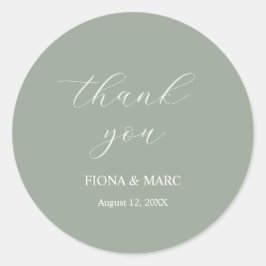 Eenvoudige salie groene kalligrafie bruiloft stick ronde sticker