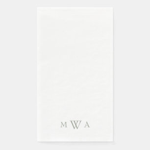 Eenvoudige salie monogram witte papieren gastdoekj servet