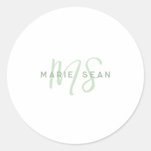 Eenvoudige Saliegroen Minimalistische Monogram Ronde Sticker
