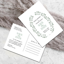 Eenvoudige saliegroen witte save the date-aankondi briefkaart