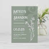 Eenvoudige saliegroene bloemige bladwijze trouwkaa kaart (Staand voorkant)