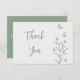 Eenvoudige saliegroene bloemige bruiloft bedankkaart