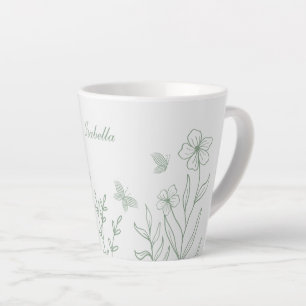 Eenvoudige saliegroene botanische afbeeldingen latte mok