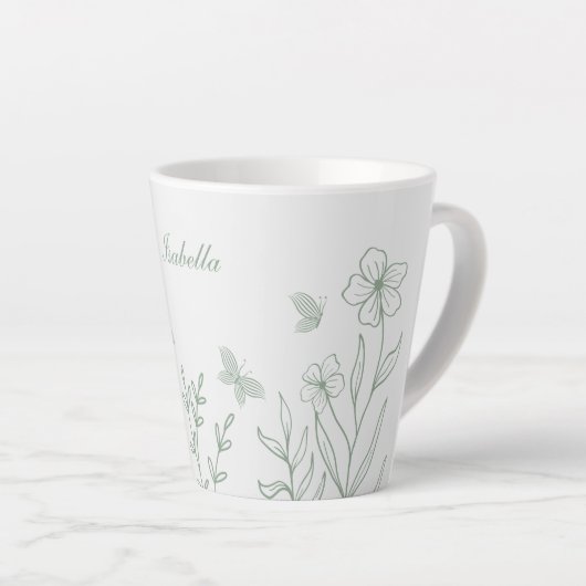 Eenvoudige saliegroene botanische afbeeldingen latte mok (Rechterhoek)