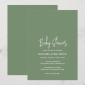 Eenvoudige saliegroene elegante moderne baby showe kaart (Voorkant / Achterkant)