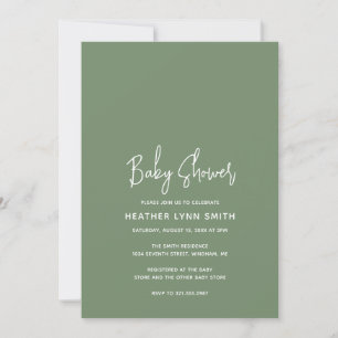 Eenvoudige saliegroene elegante moderne baby showe kaart