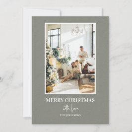 Eenvoudige Saliegroene Kerst Foto Feestdagenkaart