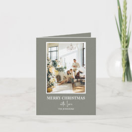 Eenvoudige saliegroene kerstfoto feestdagen kaart