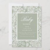 Eenvoudige saliegroene lijnkunst wilde bloem kaart (Voorkant)