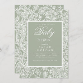 Eenvoudige saliegroene lijnkunst wilde bloem kaart