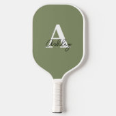 Eenvoudige Saliegroene Monogram Beginletters Pickleball Paddle (Achterkant)