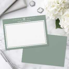 Eenvoudige saliegroene monogram briefpapier notitiekaartje