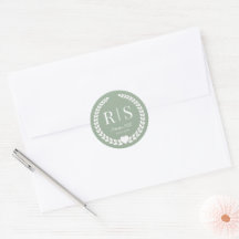 Eenvoudige saliegroene monogram bruiloft