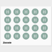Eenvoudige Saliegroene Monogram Bruiloft Ronde Sticker (Vel)