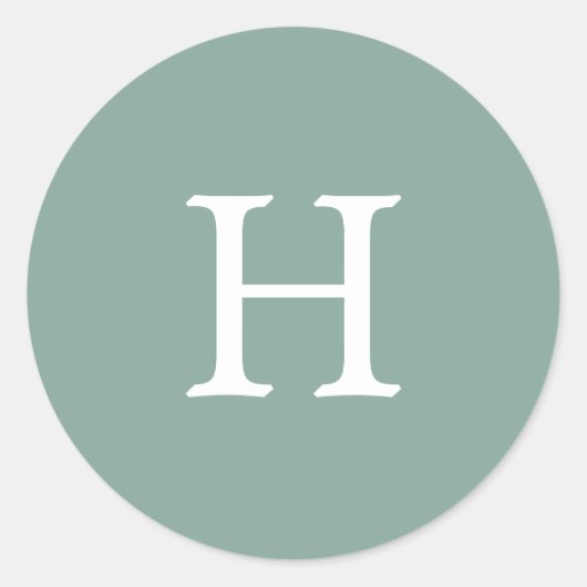 Eenvoudige Saliegroene Monogram Bruiloft Ronde Sticker (Voorkant)