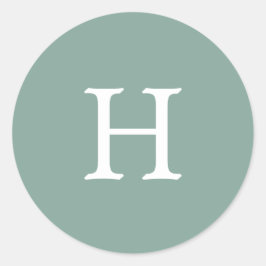 Eenvoudige Saliegroene Monogram Bruiloft Ronde Sticker