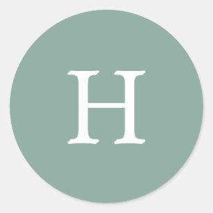 Eenvoudige Saliegroene Monogram Bruiloft Ronde Sticker