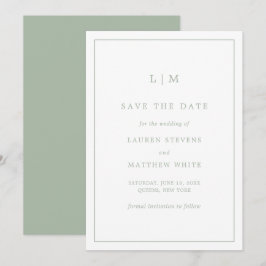 Eenvoudige Saliegroene Monogram Elegante Trouw Save The Date