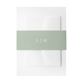 Eenvoudige saliegroene monogram elegante trouw uitnodigingen wikkel