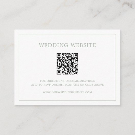 Eenvoudige Saliegroene Monogram QR Code Elegante T Informatiekaartje (Voorkant)