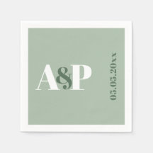 Eenvoudige Saliegroene Monogram Typografie Bruilof
