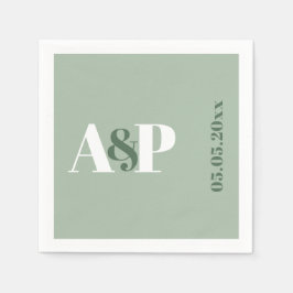 Eenvoudige Saliegroene Monogram Typografie Bruilof Servet