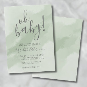 Eenvoudige Saliegroene Oh Baby Shower Kaart