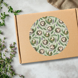 Eenvoudige Saliegroene Paaseieren Lavendel Nest Ronde Sticker