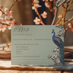 Eenvoudige Saliegroene Pauw RSVP Kaart