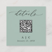 Eenvoudige Saliegroene QR-code Huwelijksdetails Informatiekaartje (Voorkant)