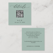 Eenvoudige Saliegroene QR-code Huwelijksdetails Informatiekaartje (Voorkant / Achterkant)