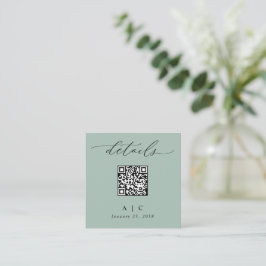 Eenvoudige Saliegroene QR-code Huwelijksdetails Informatiekaartje
