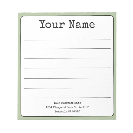 Eenvoudige saliegroene retro gelinieerde voeg uw n notitieblok (Voorkant)