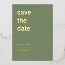 Eenvoudige saliegroene 'Save the Date'-folie-uitno