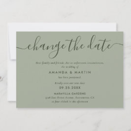 Eenvoudige saliegroene uitstel aankondigingskaart aankondiging